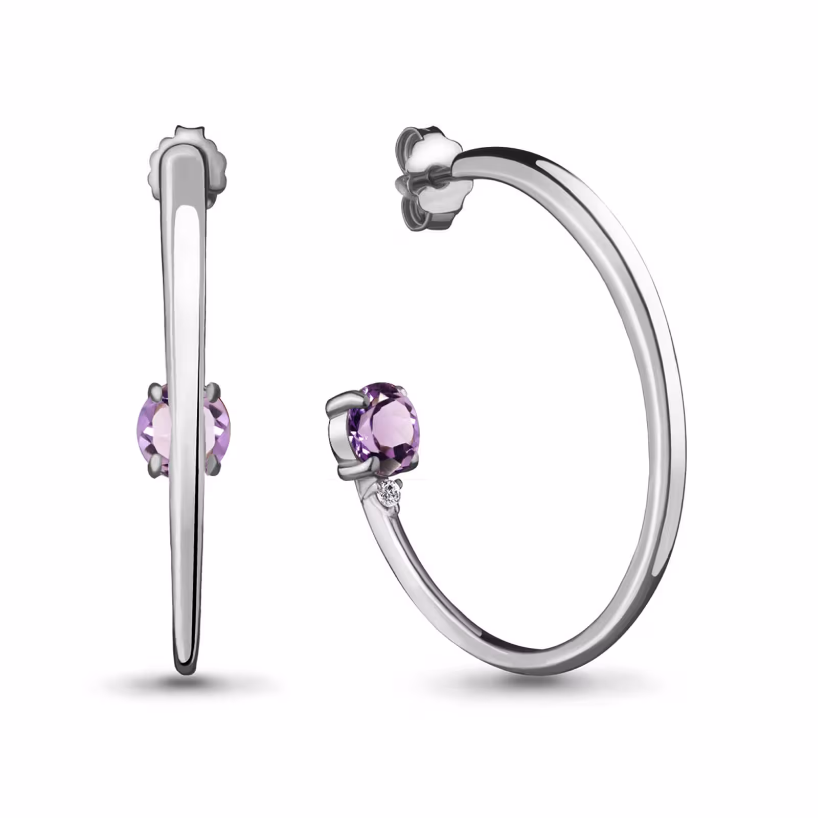 Серьги из серебра с аметистами и фианитами