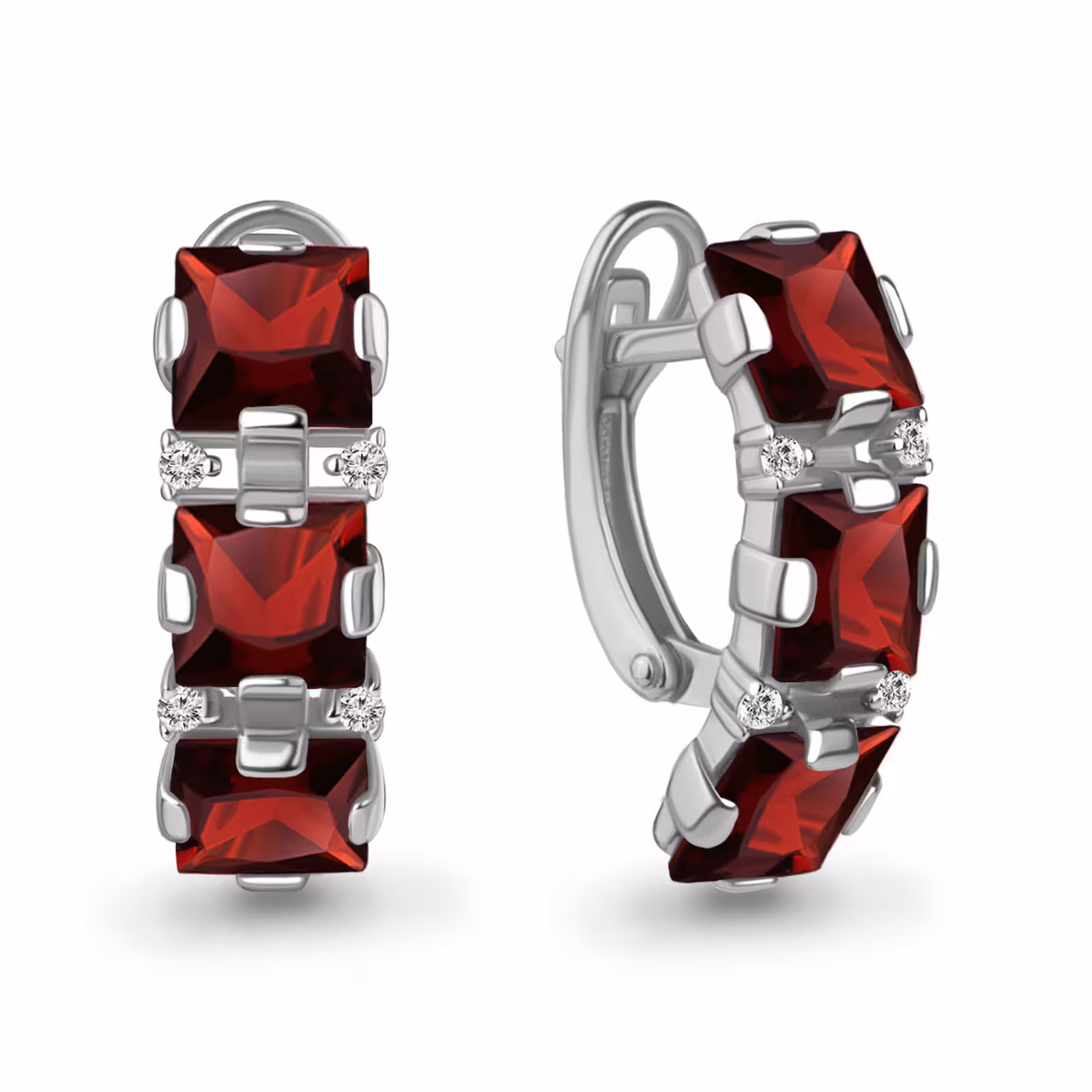 Серьги из серебра с гранатами и фианитами