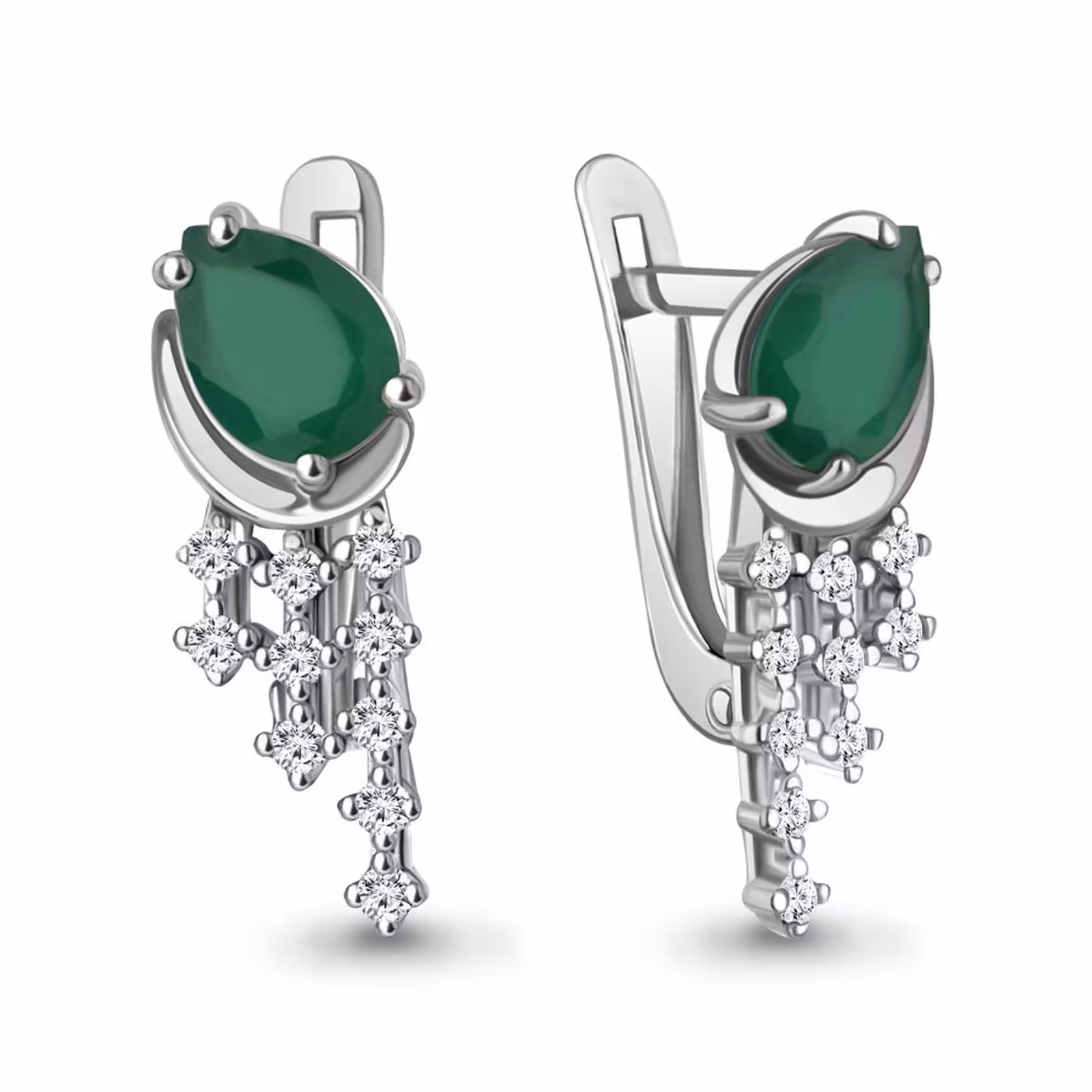 Серьги из серебра с агатами и фианитами