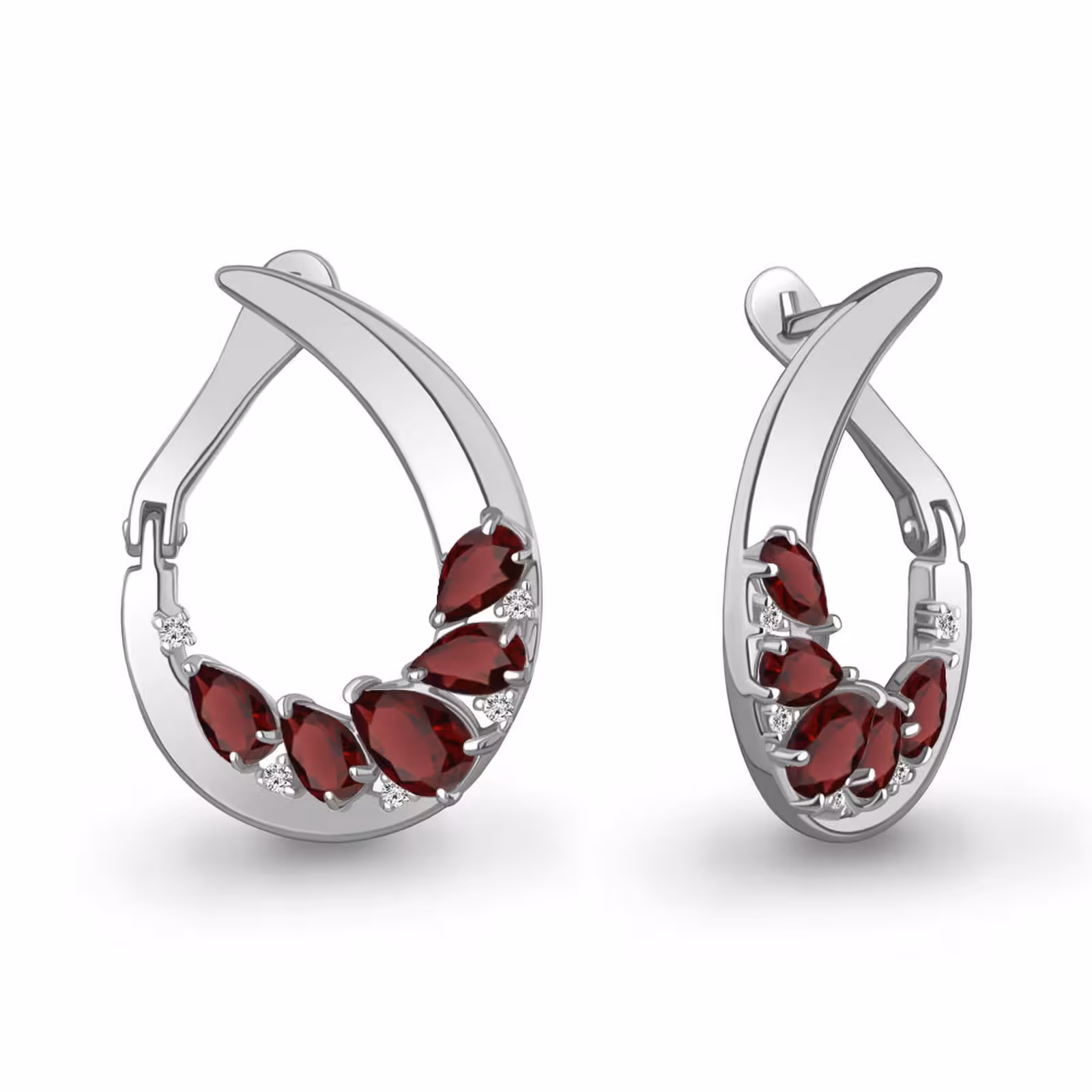 Серьги из серебра с гранатами и фианитами