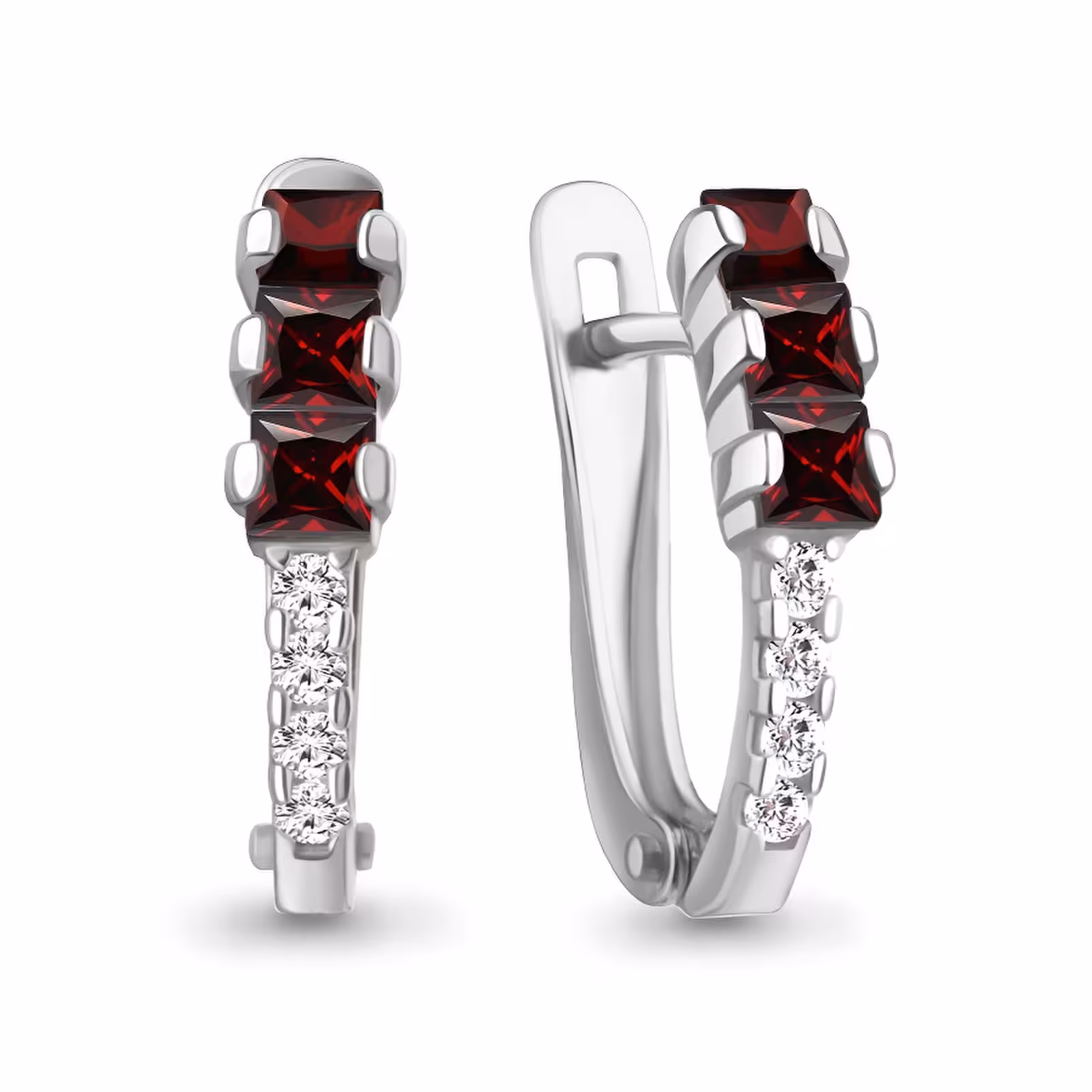 Серьги из серебра с гранатами и фианитами