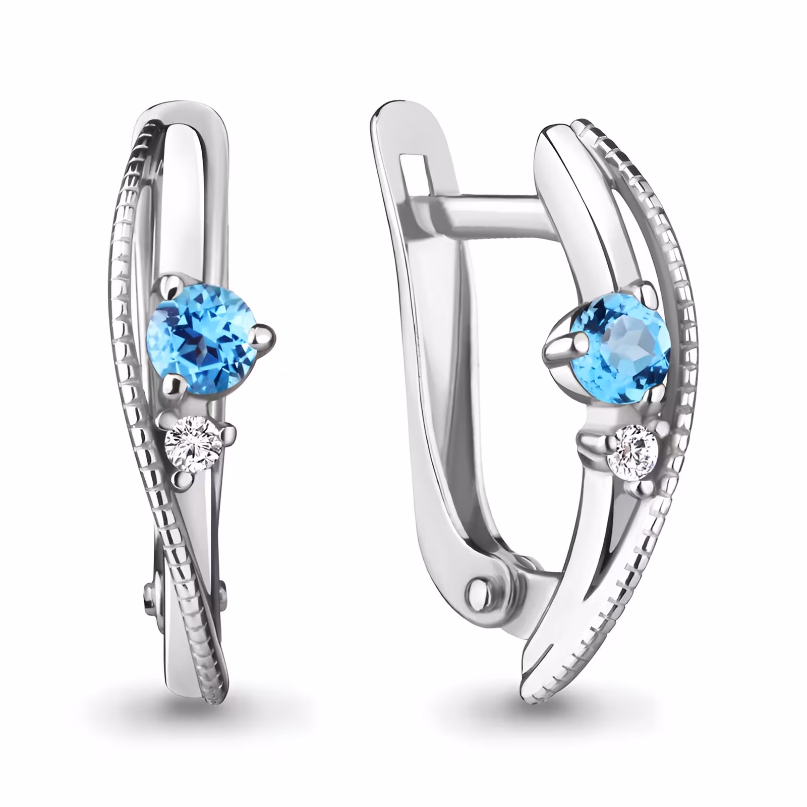 Серьги из серебра с топазом Swiss и фианитами