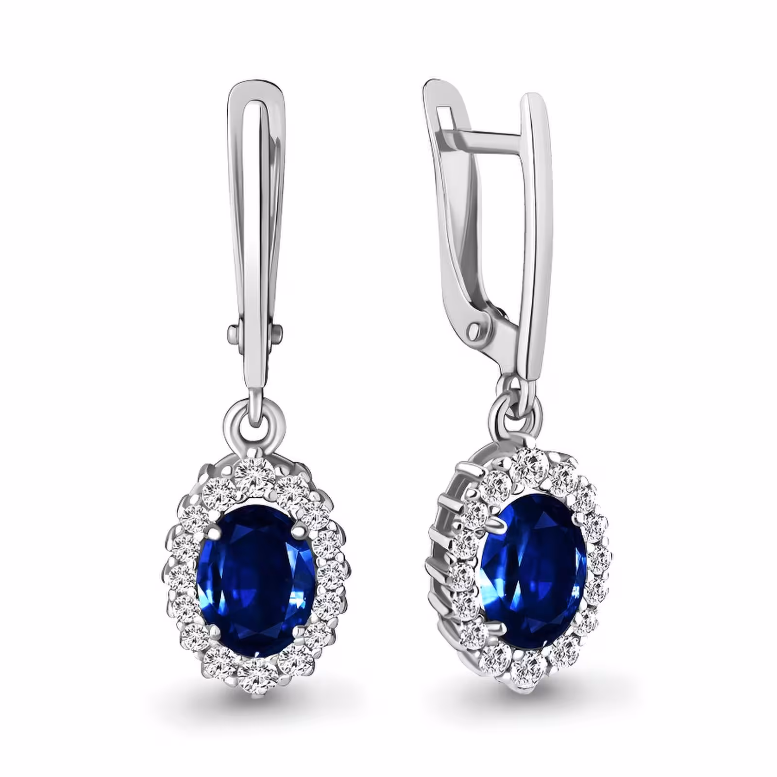 Серьги из серебра с сапфирами и фианитами