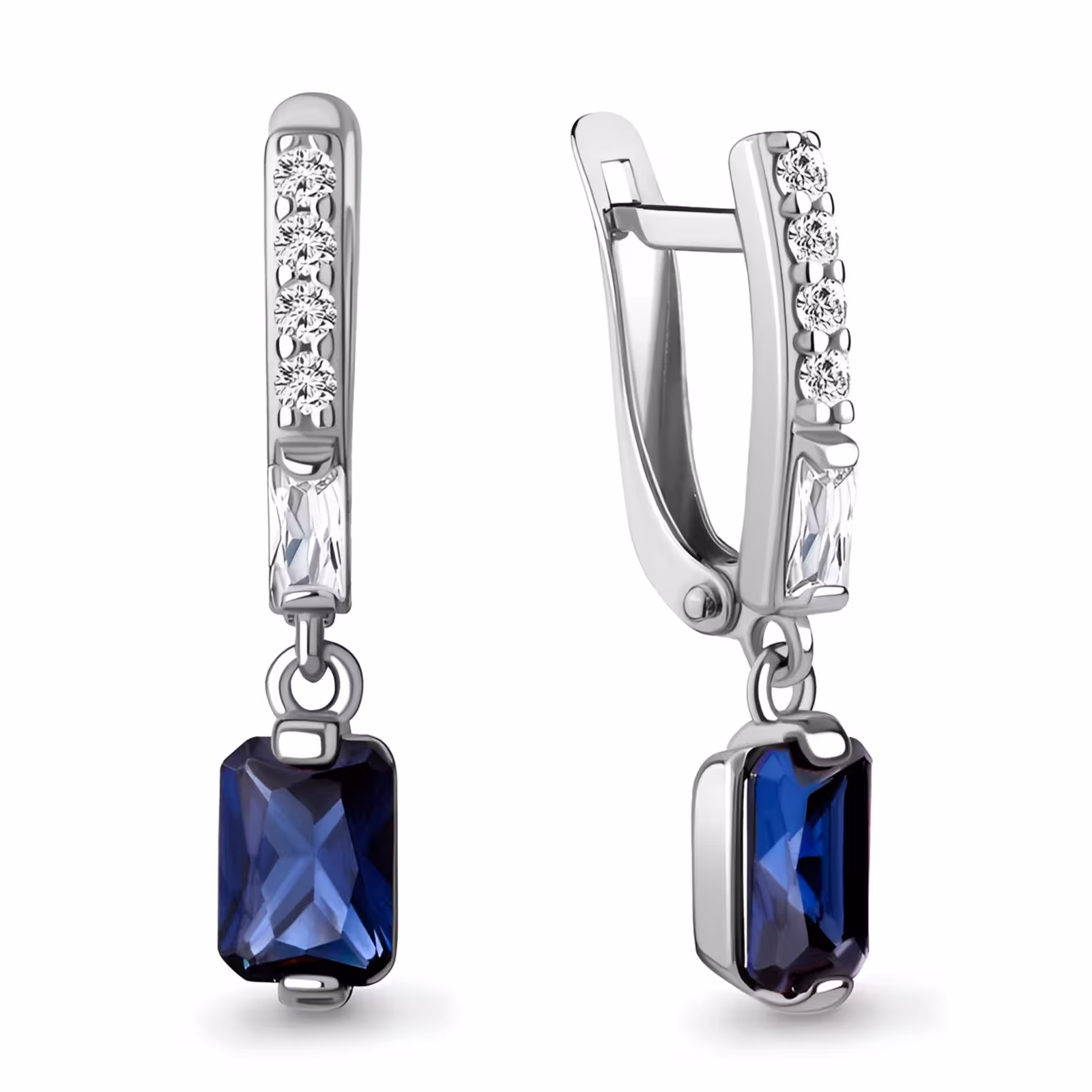 Серьги из серебра с сапфирами и фианитам