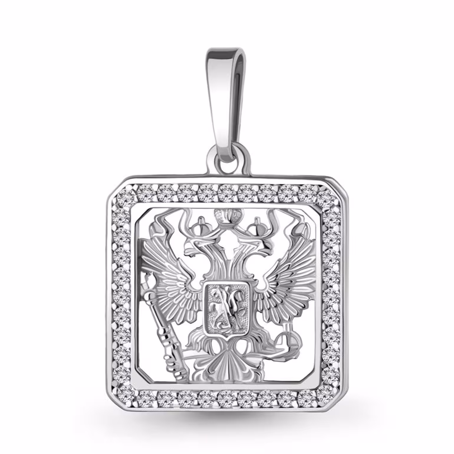 Подвеска из серебра с фианитами "Герб РФ"