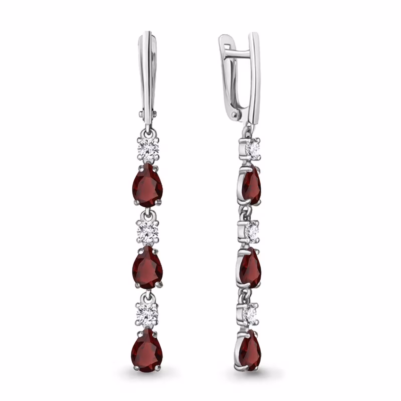 Серьги из серебра с гранатами и фианитами
