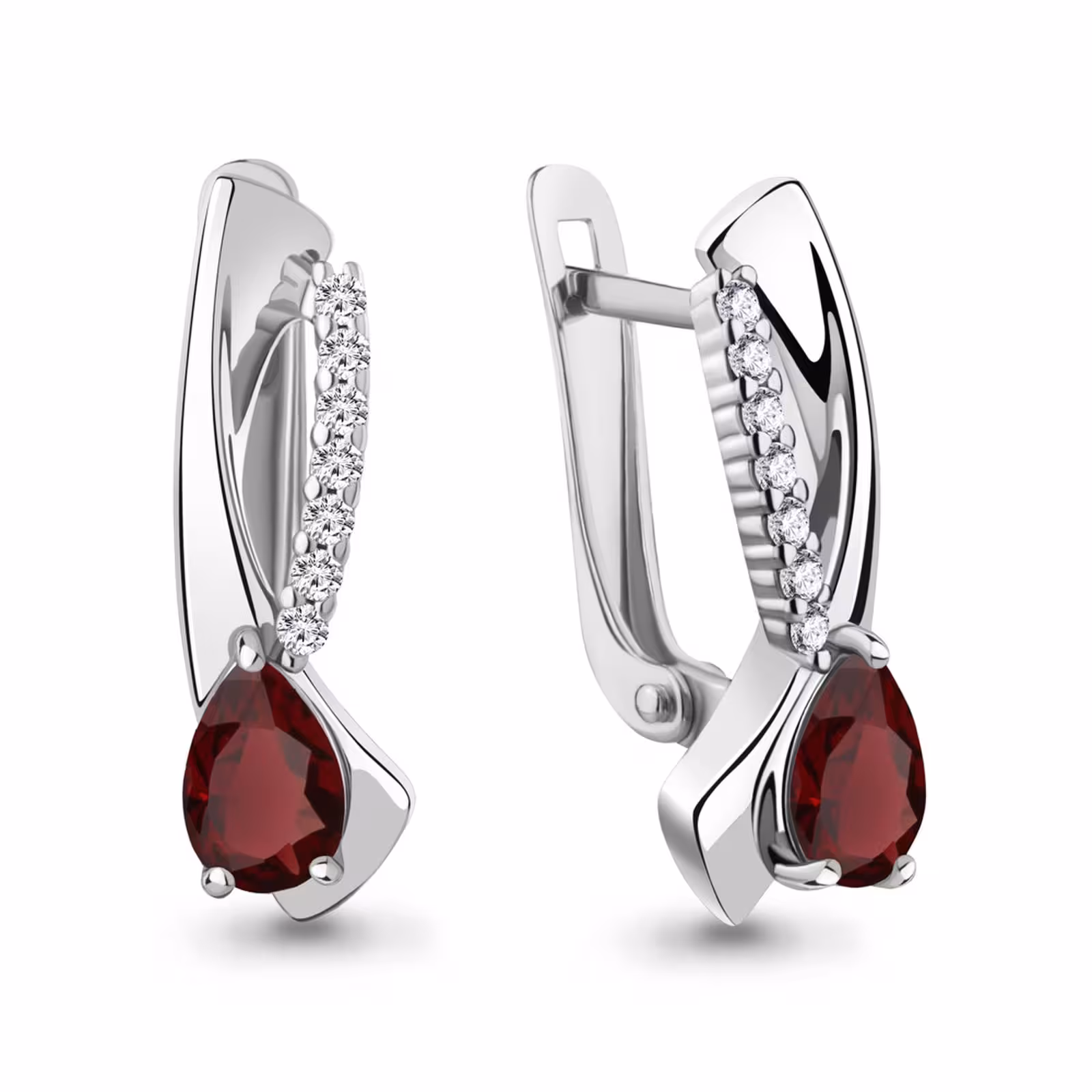 Серьги из серебра с гранатами и фианитами