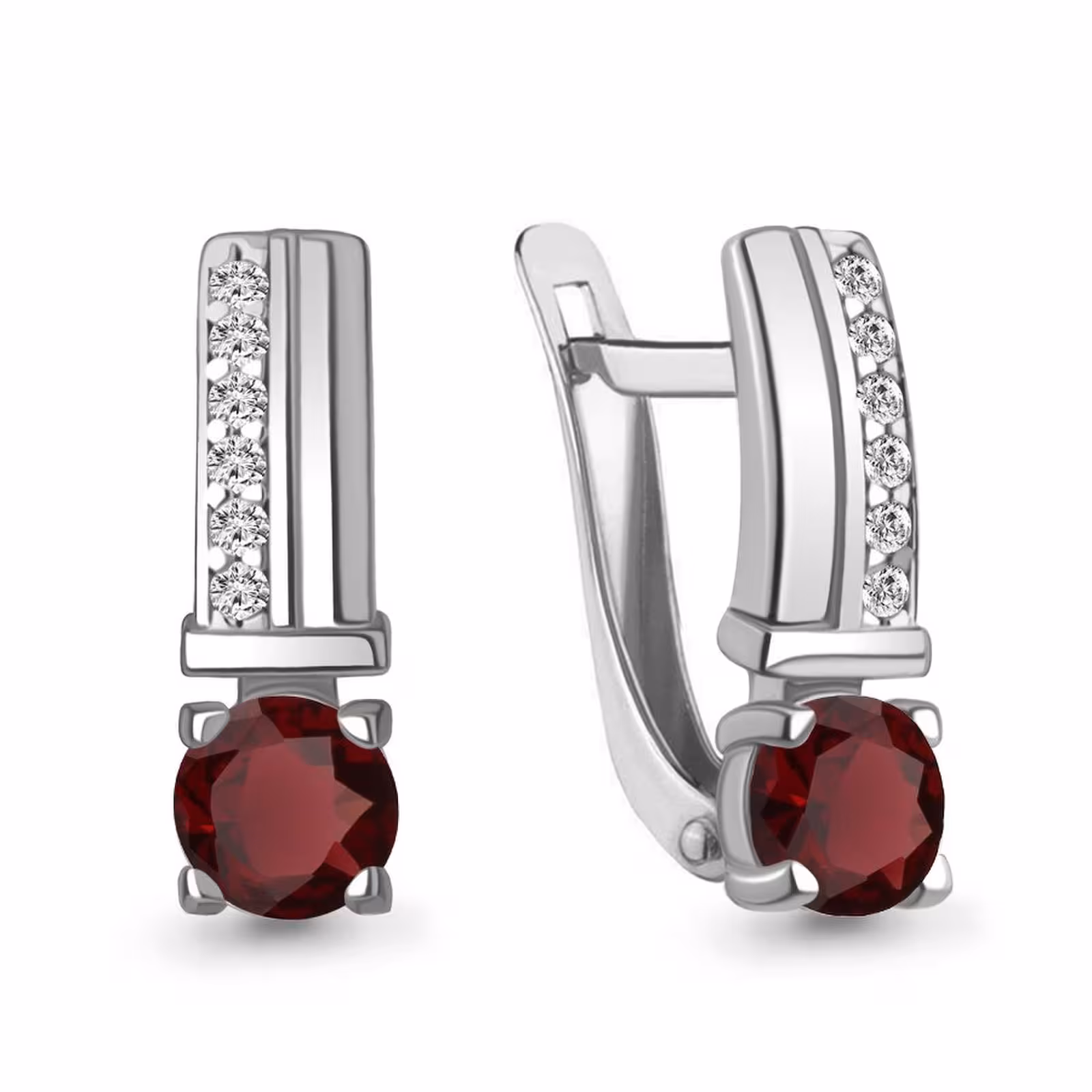 Серьги из серебра с гранатами и фианитами