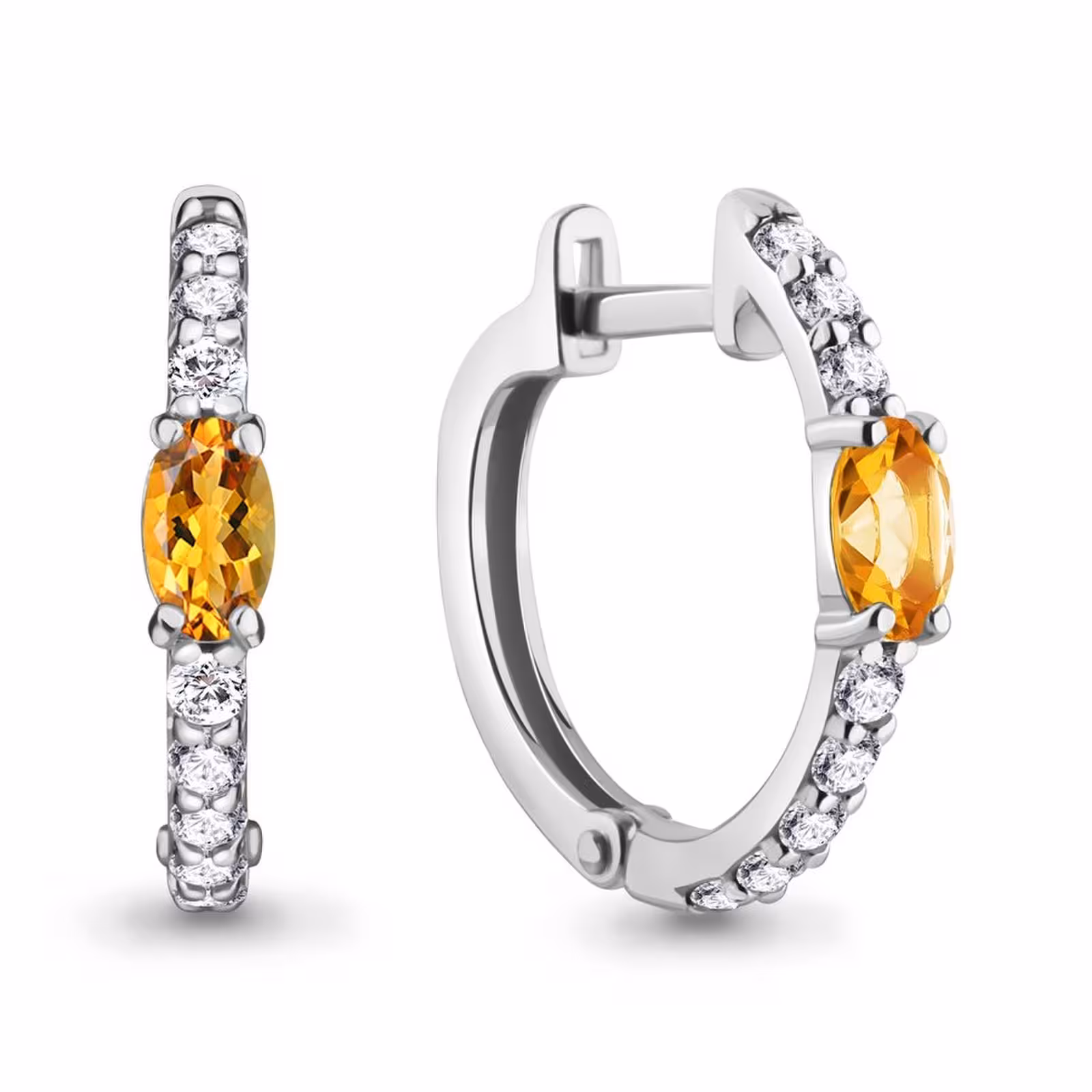 Серьги из серебра с цитринами и фианитами