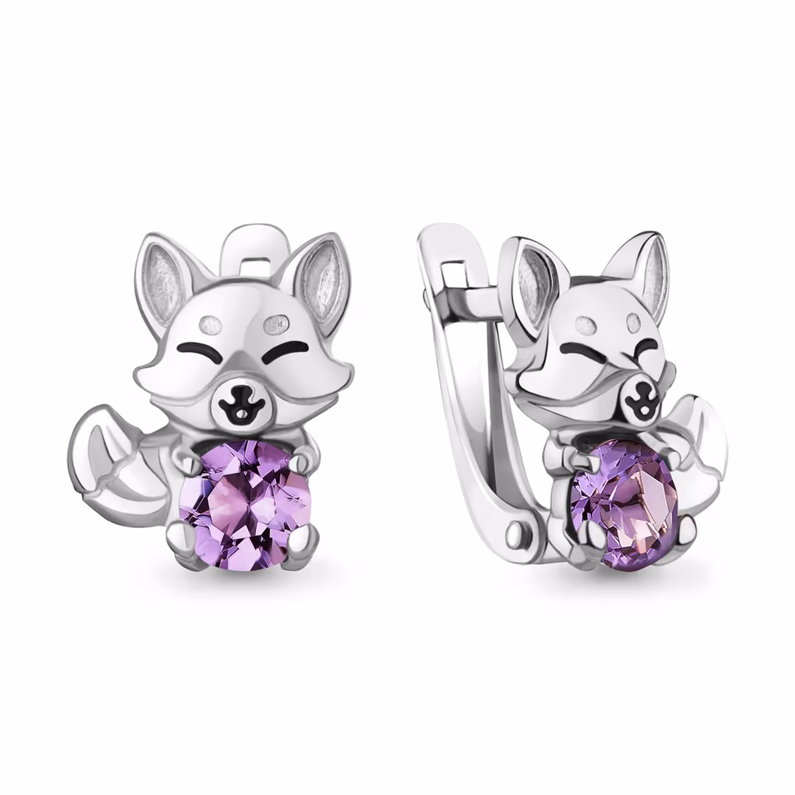 Серьги из серебра с аметистами и эмалью