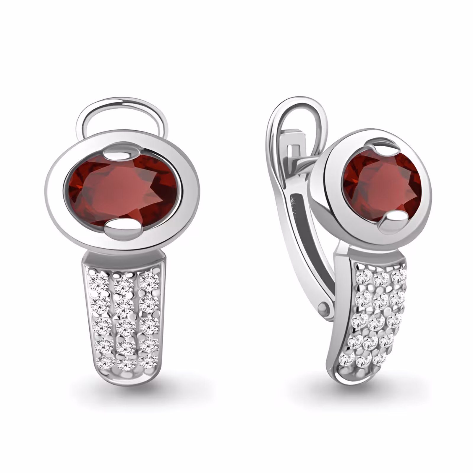 Серьги из серебра с гранатами и фианитами
