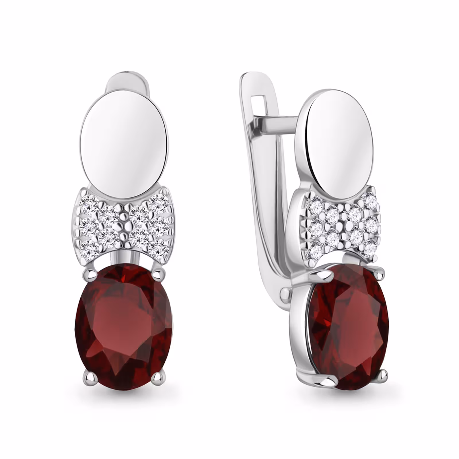 Серьги из серебра с гранатами и фианитами