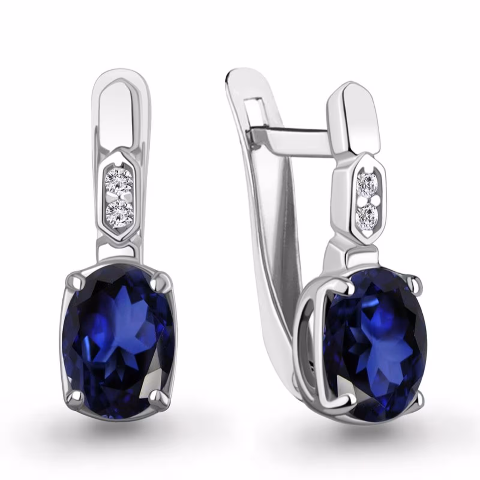 Серьги из серебра с сапфирами и фианитами