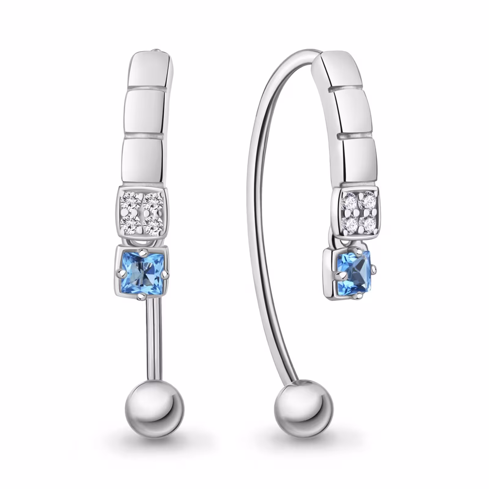 Серьги из серебра с топазами Swiss и фианитами