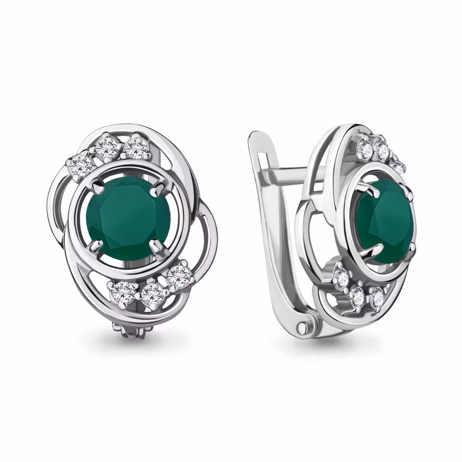 Серьги из серебра с агатами и фианитами