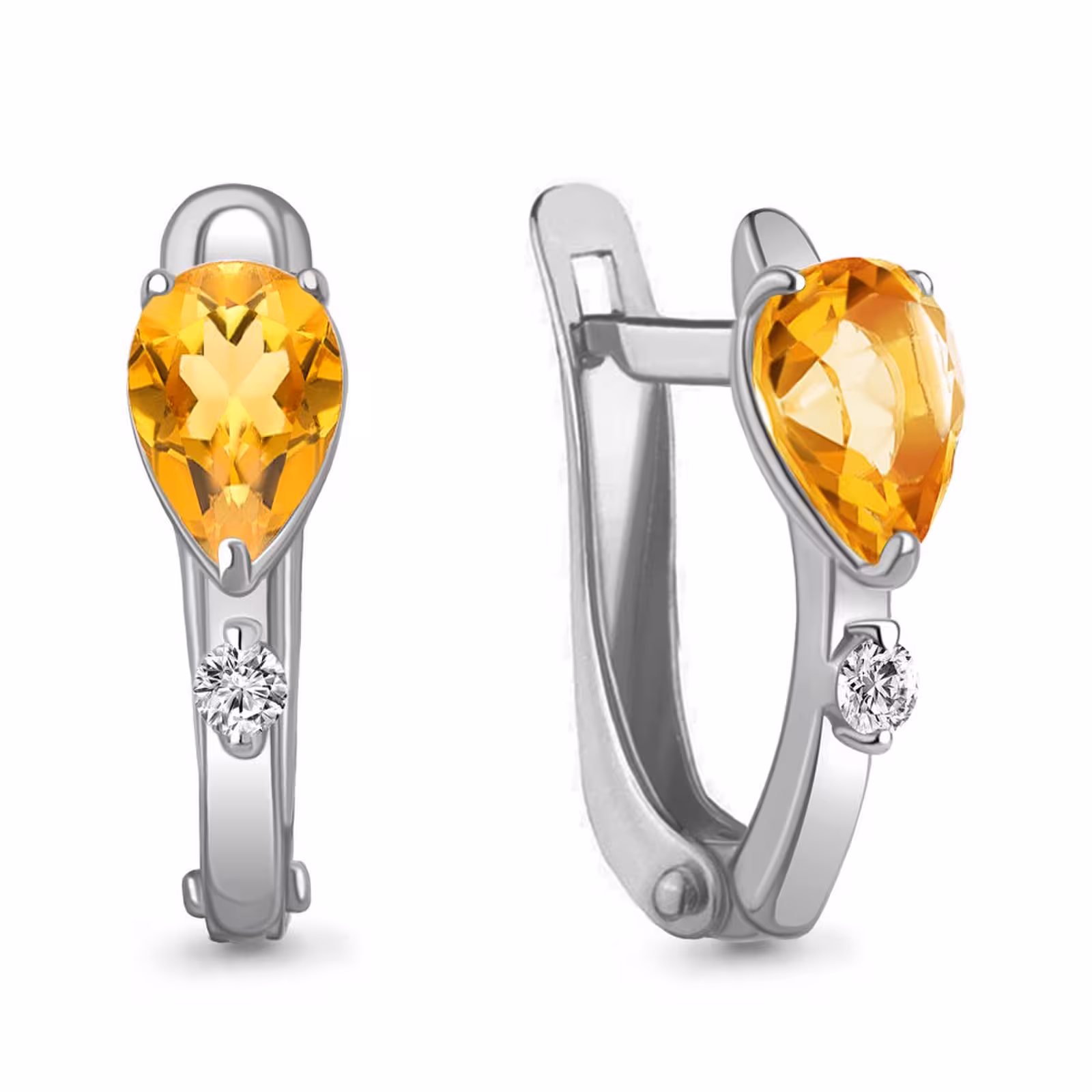 Серьги из серебра с цитринами и фианитами