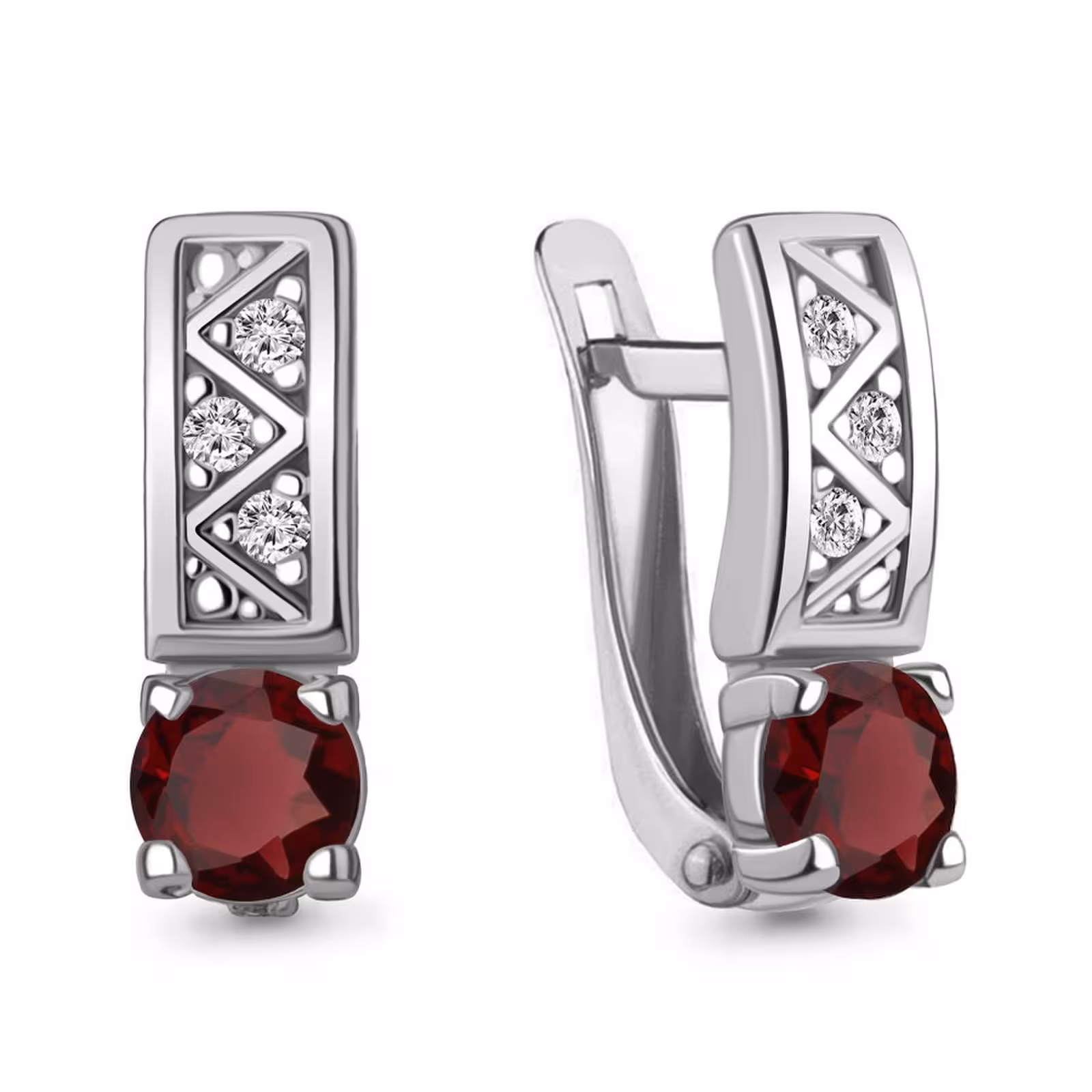 Серьги из серебра с гранатами и фианитами