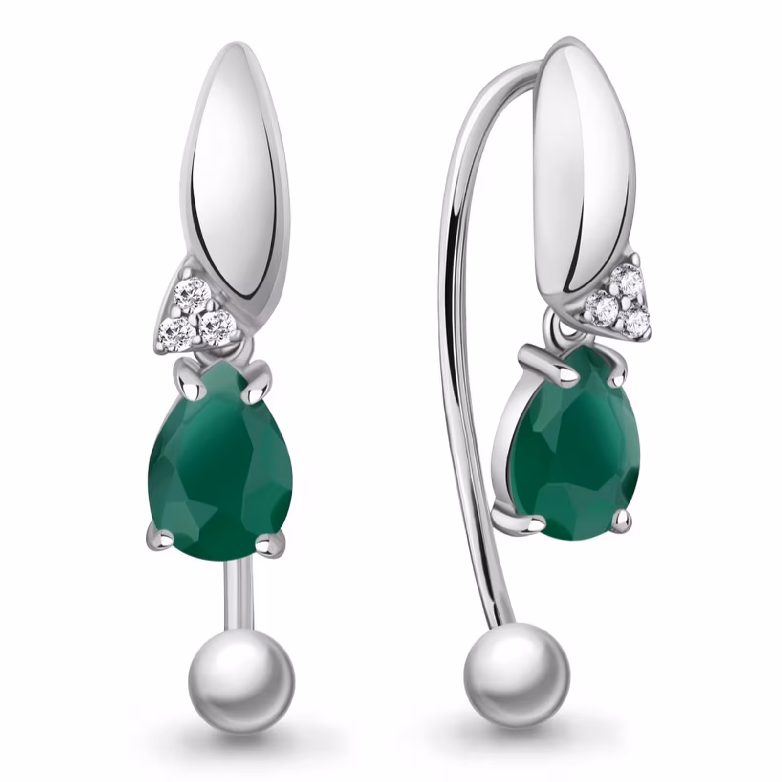 Серьги из серебра с агатами и фианитами