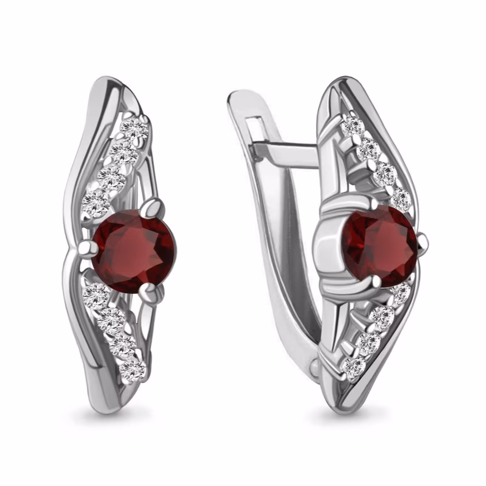 Серьги из серебра с гранатами и фианитами