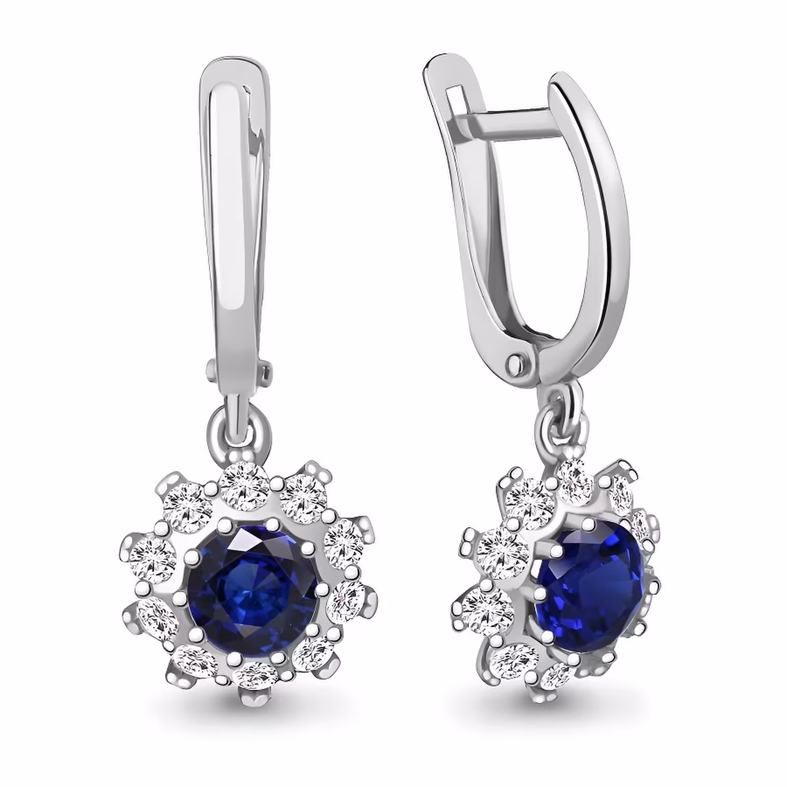 Серьги из серебра с сапфирами и фианитами