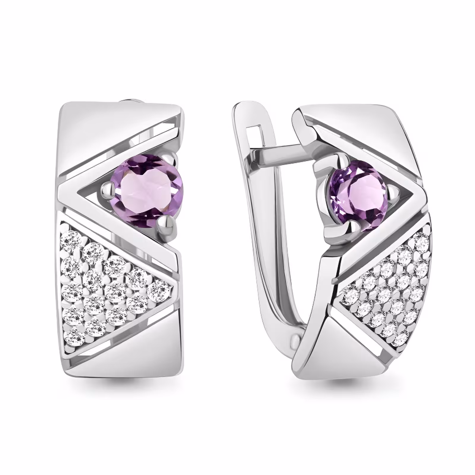 Серьги из серебра с аметистами и фианитами