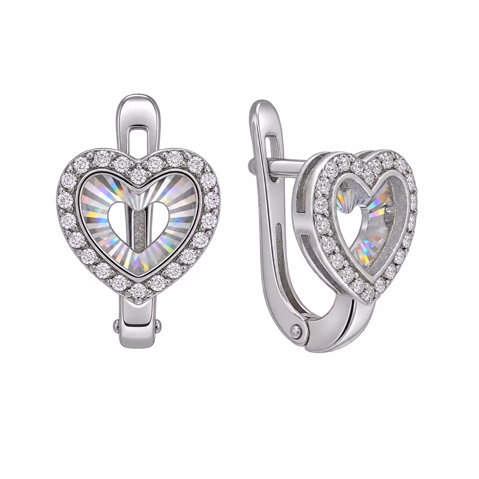 Серьги из серебра с фианитами и алмазной гранью — фото 2