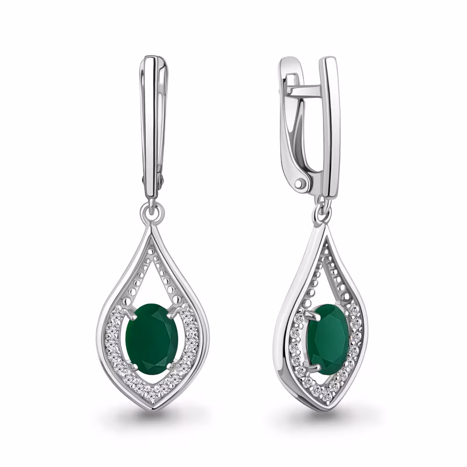 Серьги из серебра с агатами и фианитами