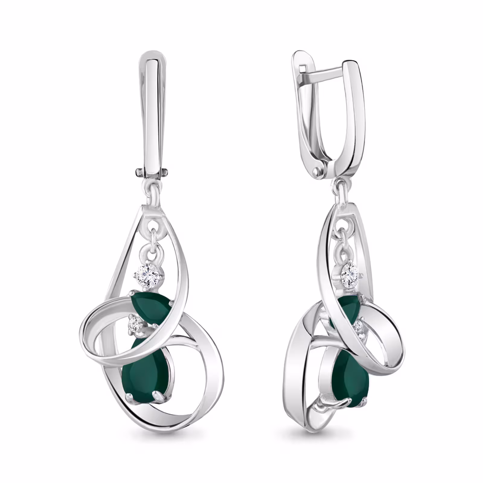 Серьги из серебра с агатами и фианитами