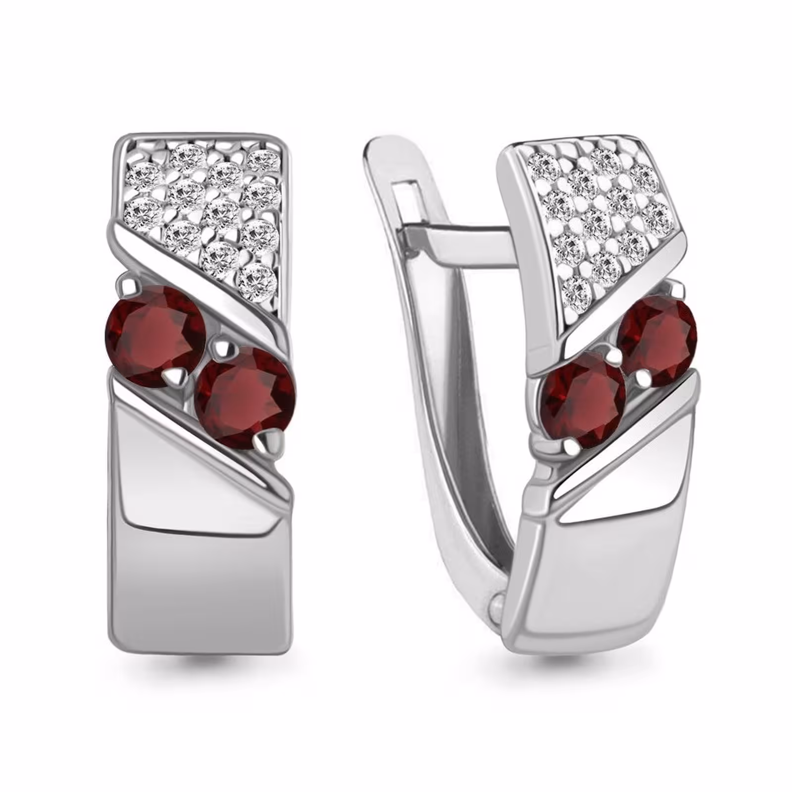 Серьги из серебра с гранатами и фианитами