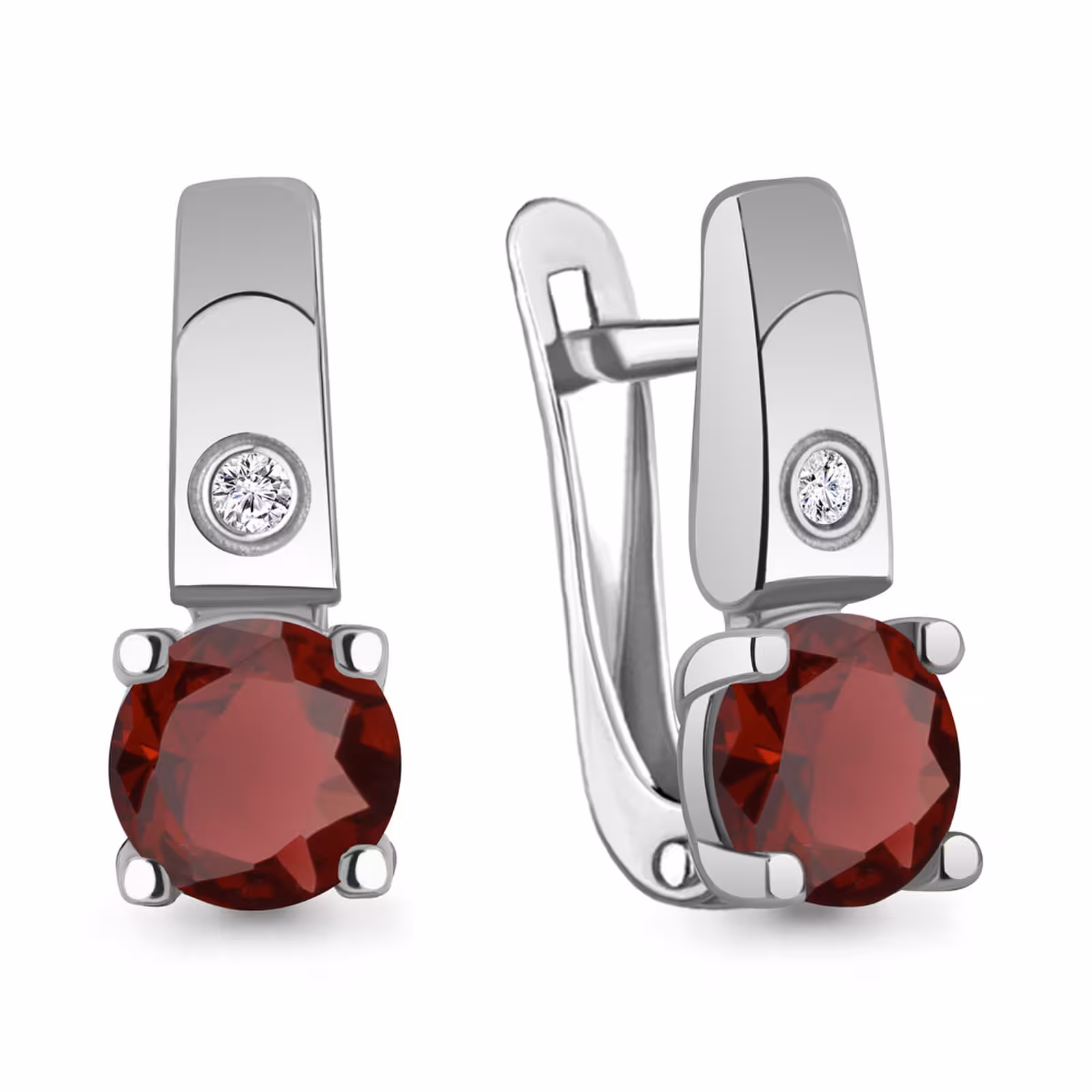 Серьги из серебра с гранатами и фианитам