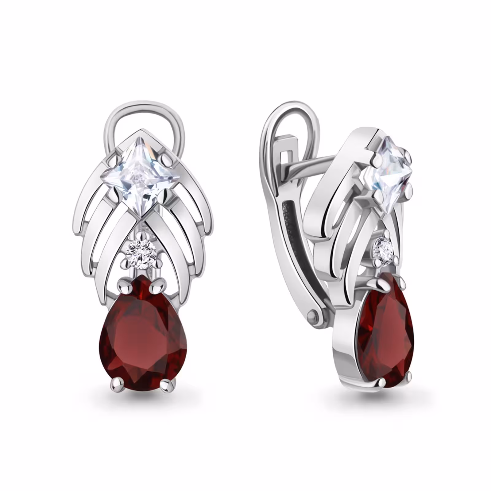 Серьги из серебра с гранатами и фианитами