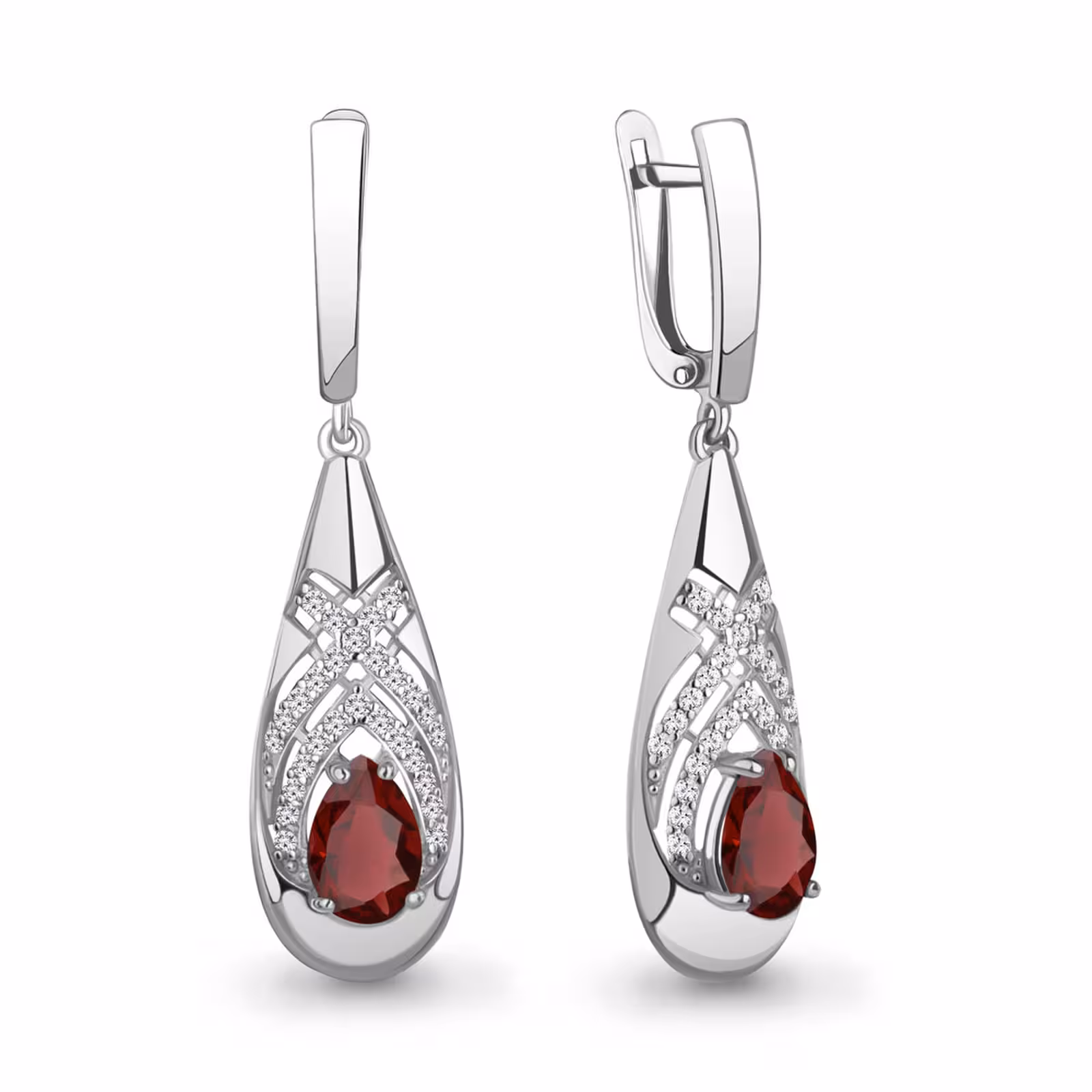 Серьги из серебра с гранатами и фианитами