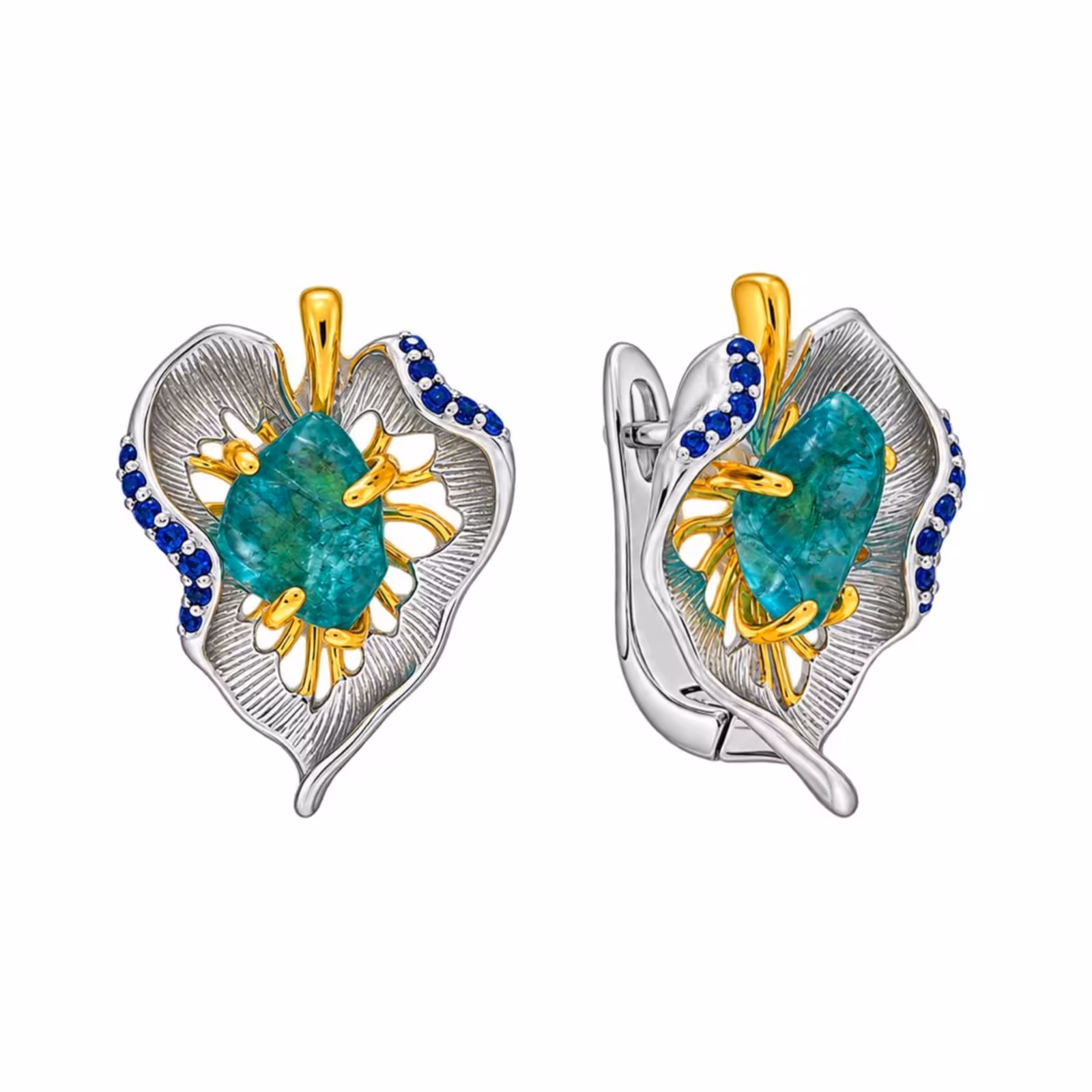 Серьги из серебра с позолотой, апатитами и шпинелью — фото 2