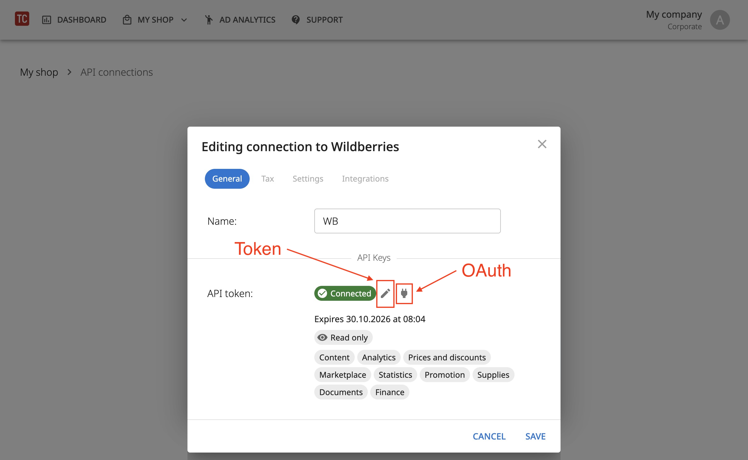 Editing a connection