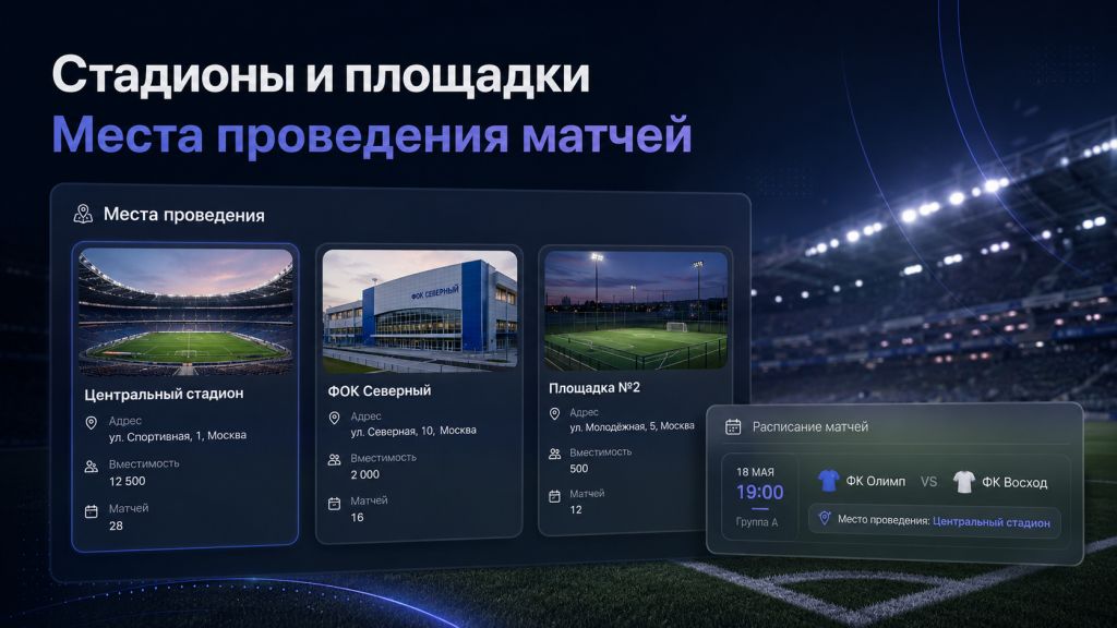 Стадионы и площадки в Tournify: удобное управление местами проведения матчей