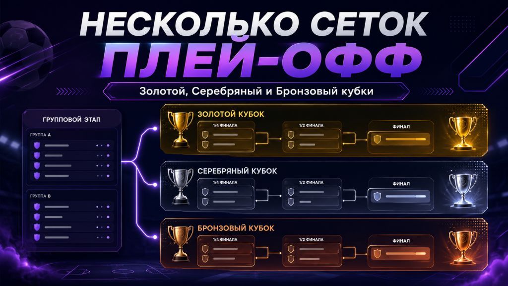 Несколько сеток плей-офф в турнире: Золотой, Серебряный и Бронзовый кубки