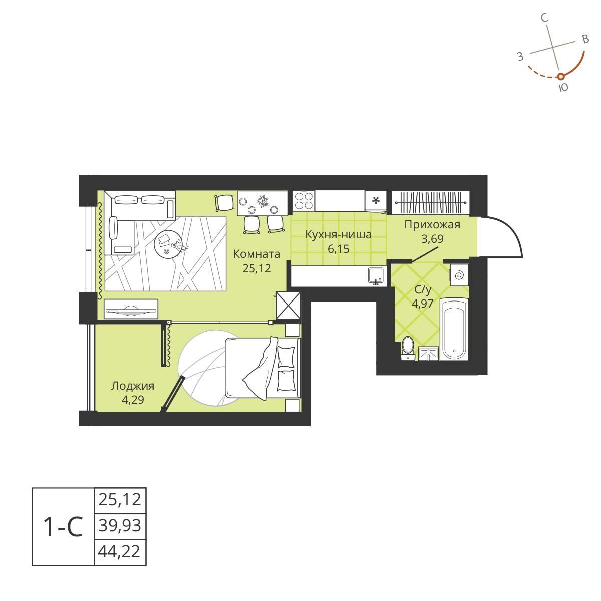 Планировка: Евро-1, 40,3 м²