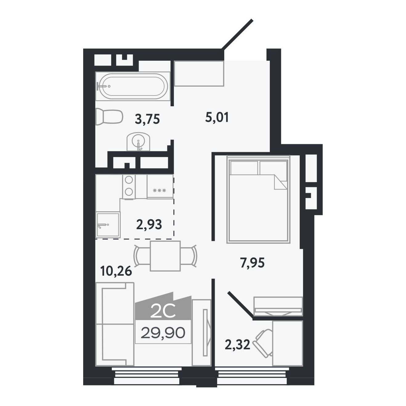 Планировка: Евро-2, 29,9 м²