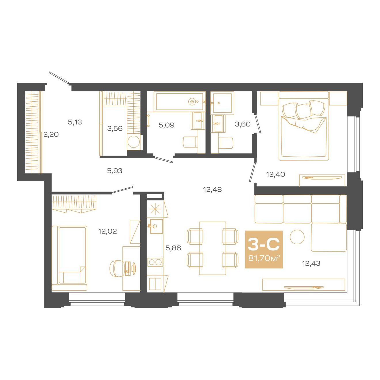 Планировка: Евро-3, 80,66 м²