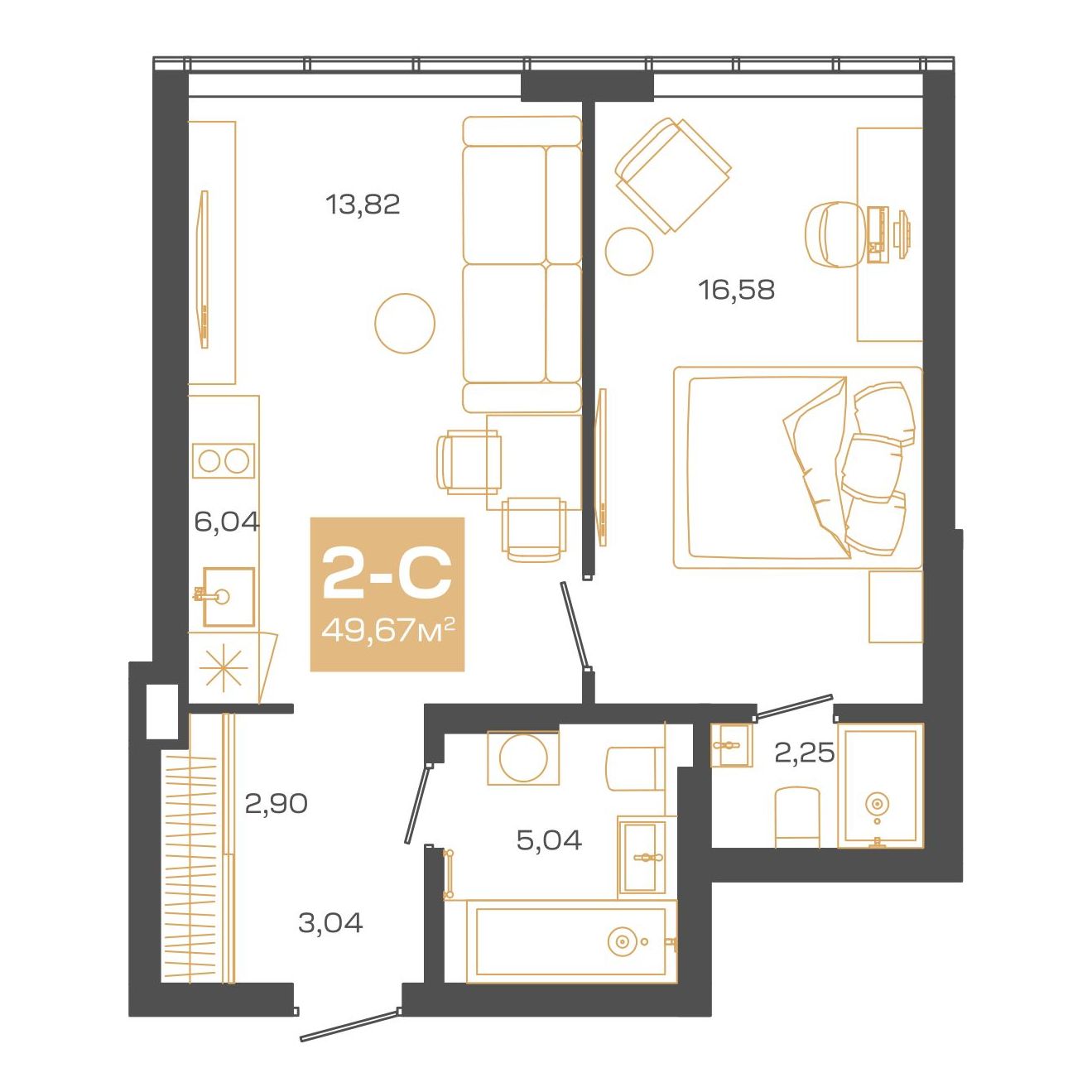 Планировка: Евро-2, 49,78 м²