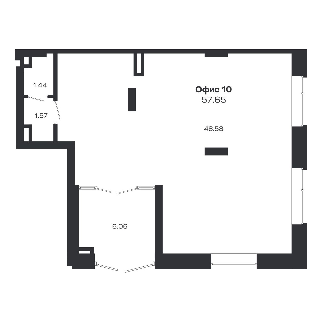Планировка: Офис 57,65 м² в ЖК «Базилик»