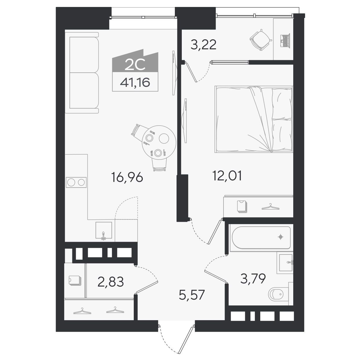 Планировка: 2-комнатная 41,16 м² в ЖК «Ясный берег»
