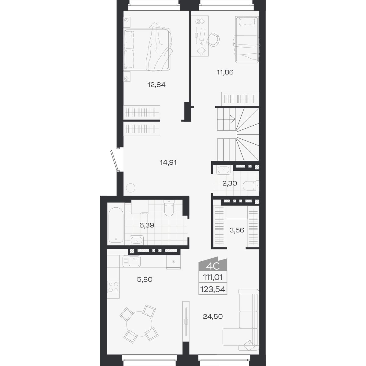 Планировка: 4-комнатная 111,01 м² в ЖК «Ясный берег»