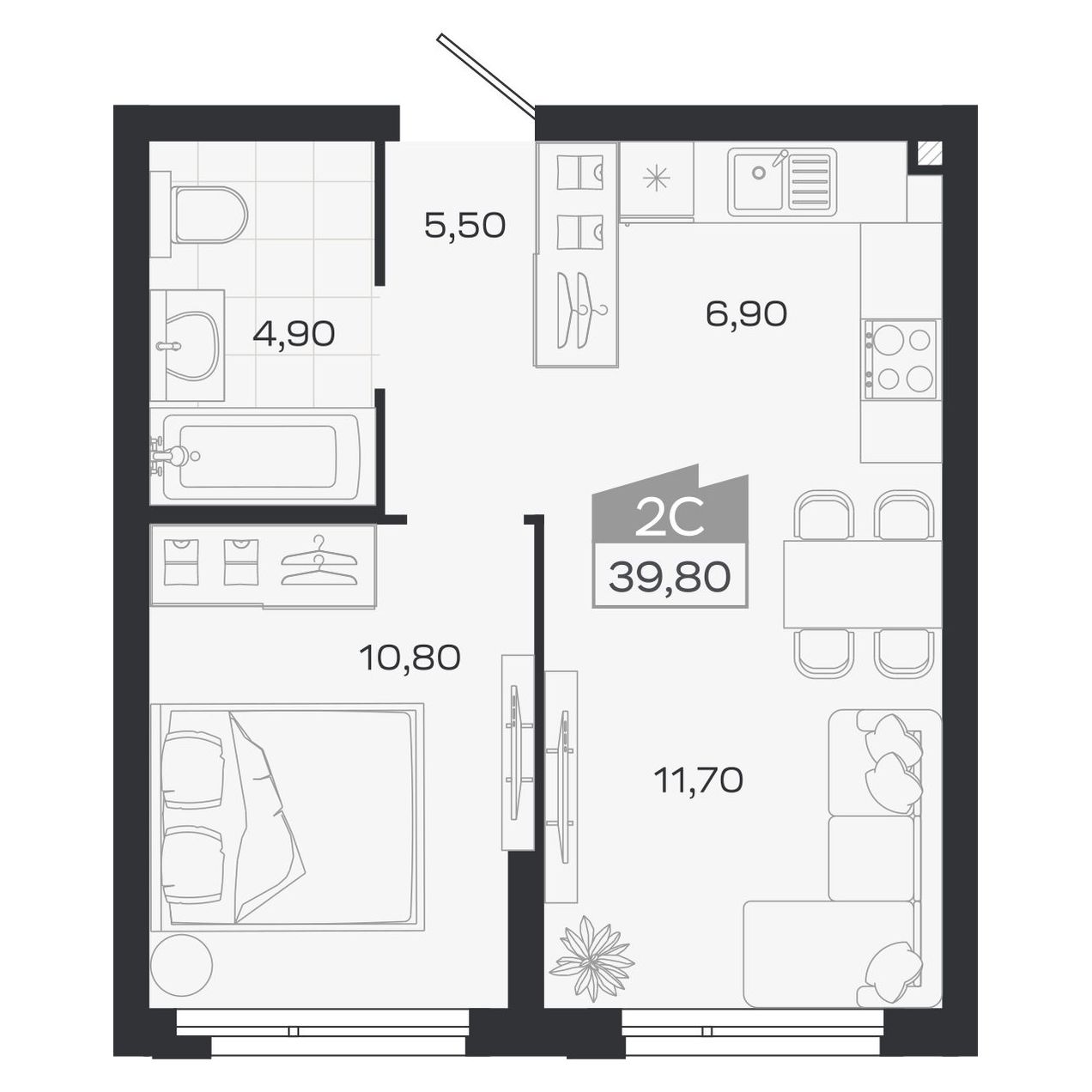 Планировка: Евро-2, 39,8 м²