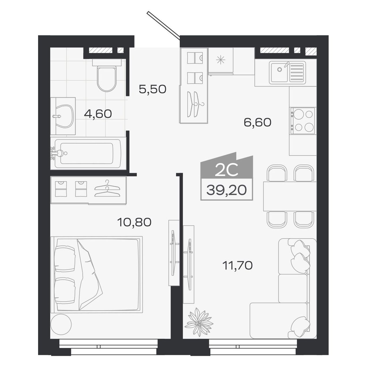 Планировка: Евро-2, 39,2 м²