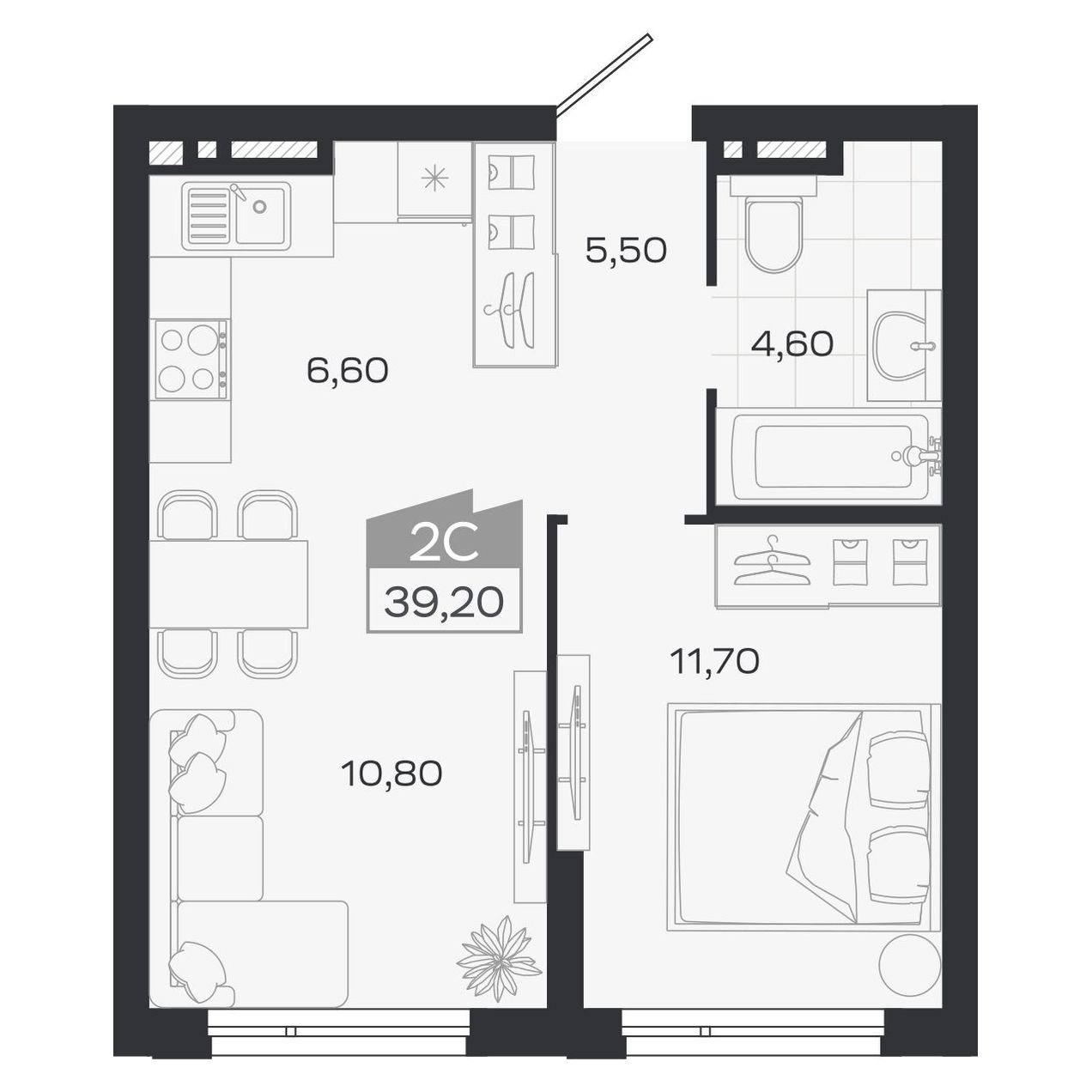 Планировка: Евро-2, 39,2 м²