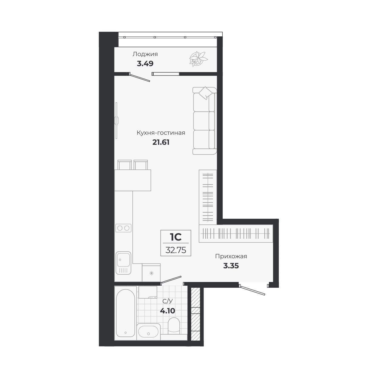 Планировка: Евро-1, 29,26 м²