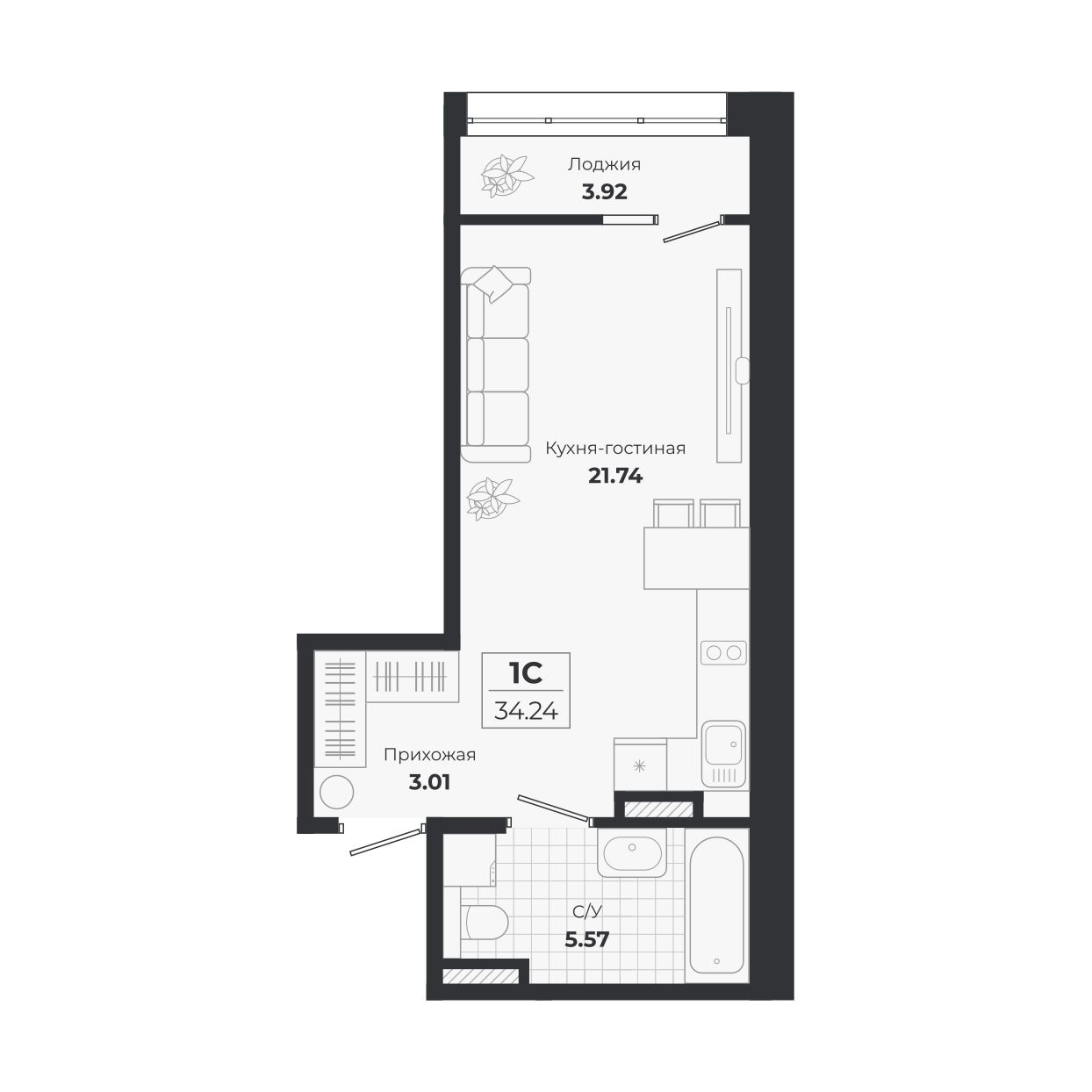 Планировка: Евро-1, 30,32 м²