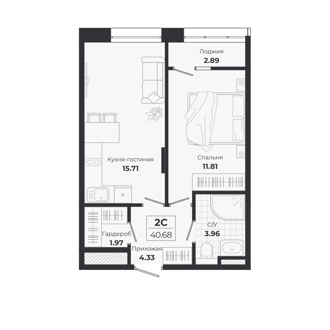 Планировка: 2-комнатная 37,78 м² в ЖК «Ясный берег»