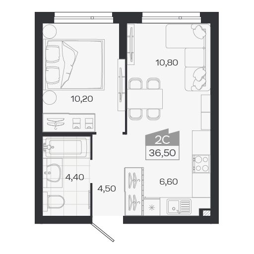 Планировка: Евро-2, 36,5 м²